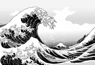 paintings waves boats grayscale vehicles the great wave off kanagawa katsushika hokusai thirtysix v_www.artwallpaperhi.com_93